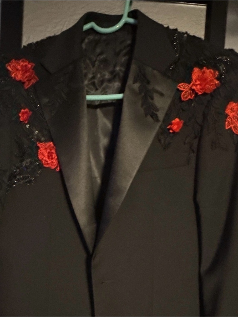 Calvin Klein Black Blazer with Red Floral Appliqué